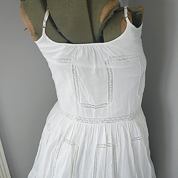 VTG Y2K COTTAGECORE WHITE/LACE COTTON PRAIRIE  MIDI DRESS INDIA MADE WOMANS S - Picture 5 of 7